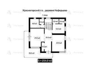Дом 254м², 2-этажный, участок 6 сот.  