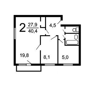 2-к квартира, на длительный срок, 42м2, 2/5 этаж