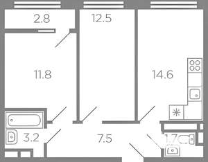 2-к квартира, на длительный срок, 53м2, 9/10 этаж