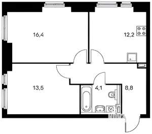 2-к квартира, на длительный срок, 55м2, 14/34 этаж