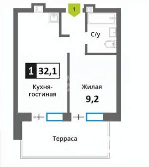 1-к квартира, на длительный срок, 32м2, 1/6 этаж