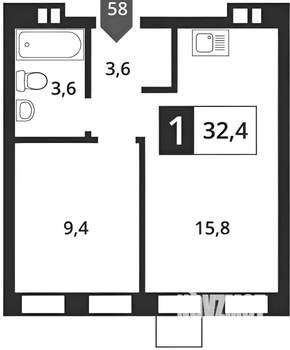 1-к квартира, на длительный срок, 33м2, 1/6 этаж