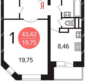 1-к квартира, на длительный срок, 43м2, 10/16 этаж
