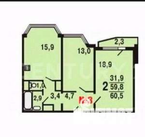 2-к квартира, на длительный срок, 61м2, 4/26 этаж
