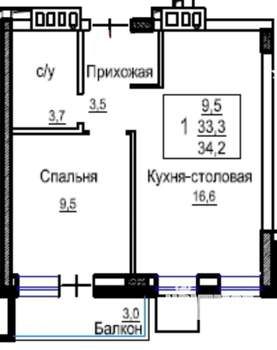 Студия квартира, на длительный срок, 34м2, 6/6 этаж