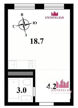 Студия квартира, на длительный срок, 26м2, 7/8 этаж