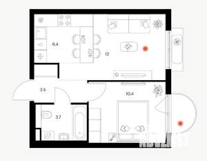 1-к квартира, на длительный срок, 36м2, 2/9 этаж