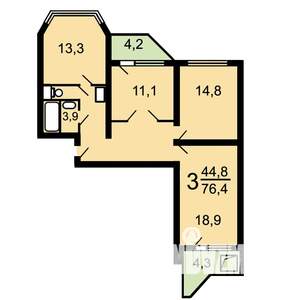3-к квартира, на длительный срок, 76м2, 15/22 этаж