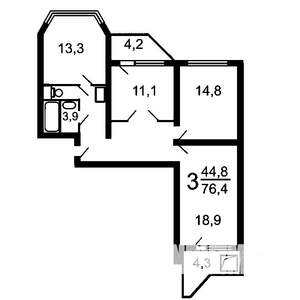 3-к квартира, на длительный срок, 81м2, 10/14 этаж
