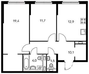 2-к квартира, на длительный срок, 59м2, 1/9 этаж