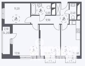 3-к квартира, на длительный срок, 75м2, 10/32 этаж