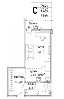 Студия квартира, вторичка, 31м2, 3/9 этаж