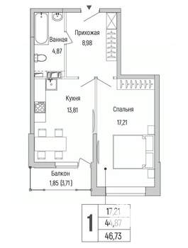 1-к квартира, вторичка, 47м2, 8/9 этаж