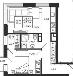 1-к квартира, вторичка, 44м2, 5/28 этаж