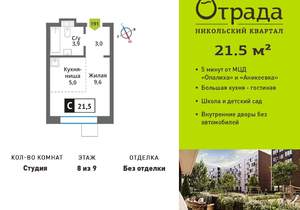 Студия квартира, вторичка, 22м2, 8/9 этаж