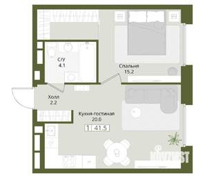 1-к квартира, вторичка, 42м2, 1/8 этаж