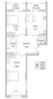 2-к квартира, вторичка, 90м2, 7/9 этаж