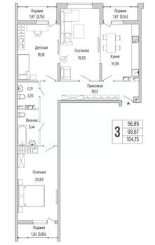 2-к квартира, вторичка, 104м2, 9/9 этаж