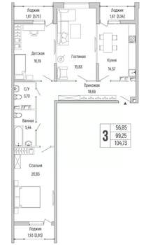 3-к квартира, вторичка, 105м2, 7/9 этаж