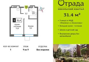 1-к квартира, вторичка, 31м2, 9/9 этаж