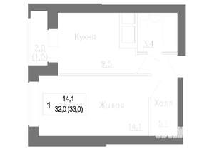 1-к квартира, строящийся дом, 33м2, 1/4 этаж
