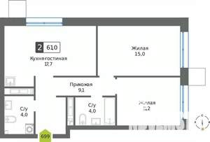 2-к квартира, вторичка, 61м2, 25/32 этаж