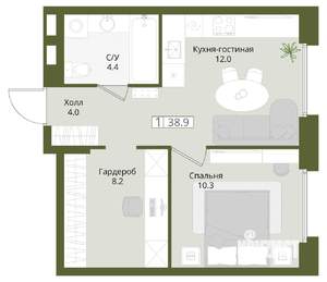 1-к квартира, вторичка, 39м2, 1/8 этаж