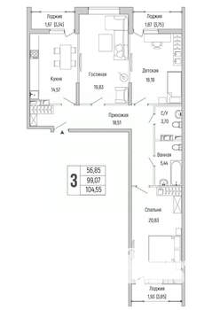 3-к квартира, вторичка, 105м2, 4/9 этаж