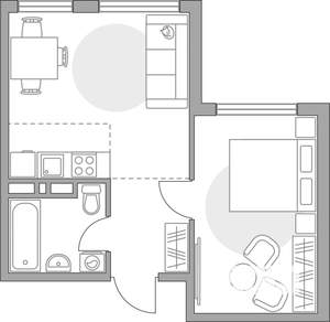 2-к квартира, строящийся дом, 35м2, 4/6 этаж