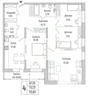 4-к квартира, вторичка, 116м2, 5/9 этаж