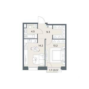 1-к квартира, вторичка, 42м2, 4/6 этаж