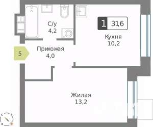 1-к квартира, строящийся дом, 32м2, 2/9 этаж