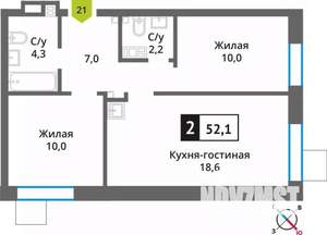 2-к квартира, вторичка, 52м2, 4/9 этаж