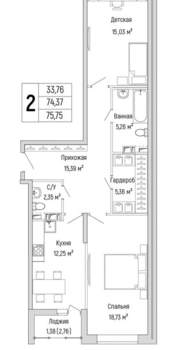 2-к квартира, вторичка, 76м2, 5/9 этаж