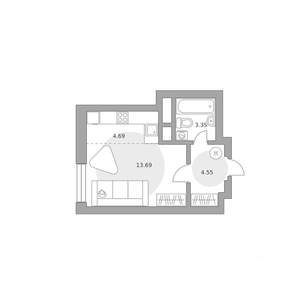 Студия квартира, вторичка, 26м2, 7/25 этаж