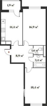 2-к квартира, вторичка, 64м2, 4/6 этаж