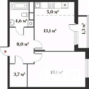 2-к квартира, вторичка, 53м2, 2/6 этаж