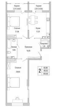 2-к квартира, вторичка, 90м2, 3/9 этаж