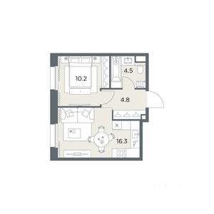 1-к квартира, вторичка, 36м2, 5/6 этаж