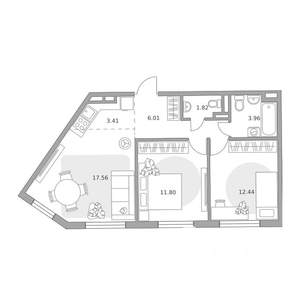 3-к квартира, вторичка, 57м2, 4/6 этаж