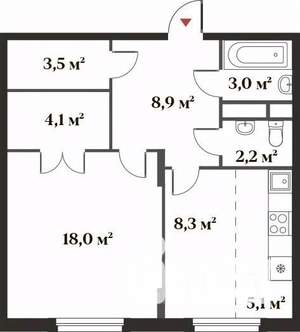 2-к квартира, вторичка, 53м2, 1/6 этаж