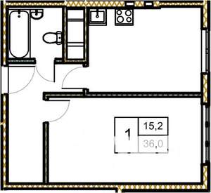 1-к квартира, вторичка, 36м2, 5/5 этаж