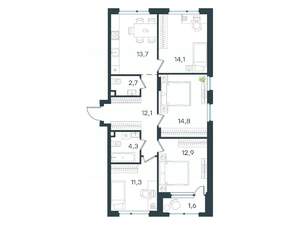 4-к квартира, вторичка, 88м2, 2/15 этаж