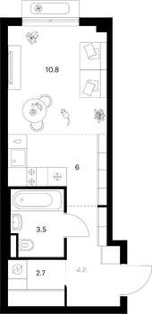 Студия квартира, вторичка, 28м2, 6/9 этаж