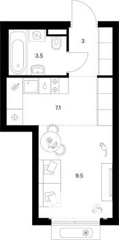 Студия квартира, вторичка, 23м2, 6/9 этаж