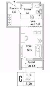 Студия квартира, вторичка, 32м2, 8/9 этаж