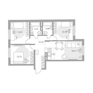 4-к квартира, вторичка, 73м2, 2/6 этаж
