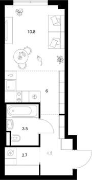 Студия квартира, вторичка, 28м2, 2/9 этаж