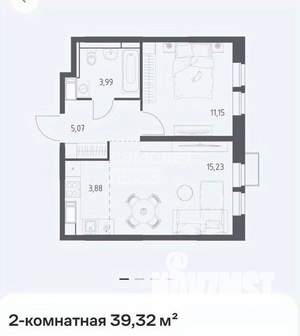 2-к квартира, строящийся дом, 39м2, 2/25 этаж