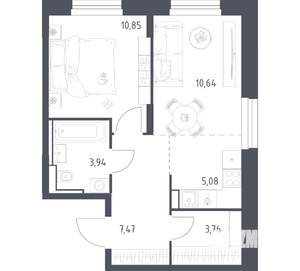 1-к квартира, вторичка, 42м2, 19/24 этаж